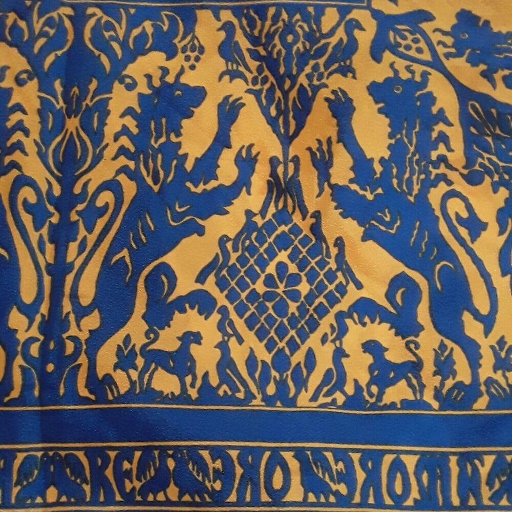 Giorgio di Sant' Angelo Vintage Tangerine and Navy Medieval  Scarf" 27"Square